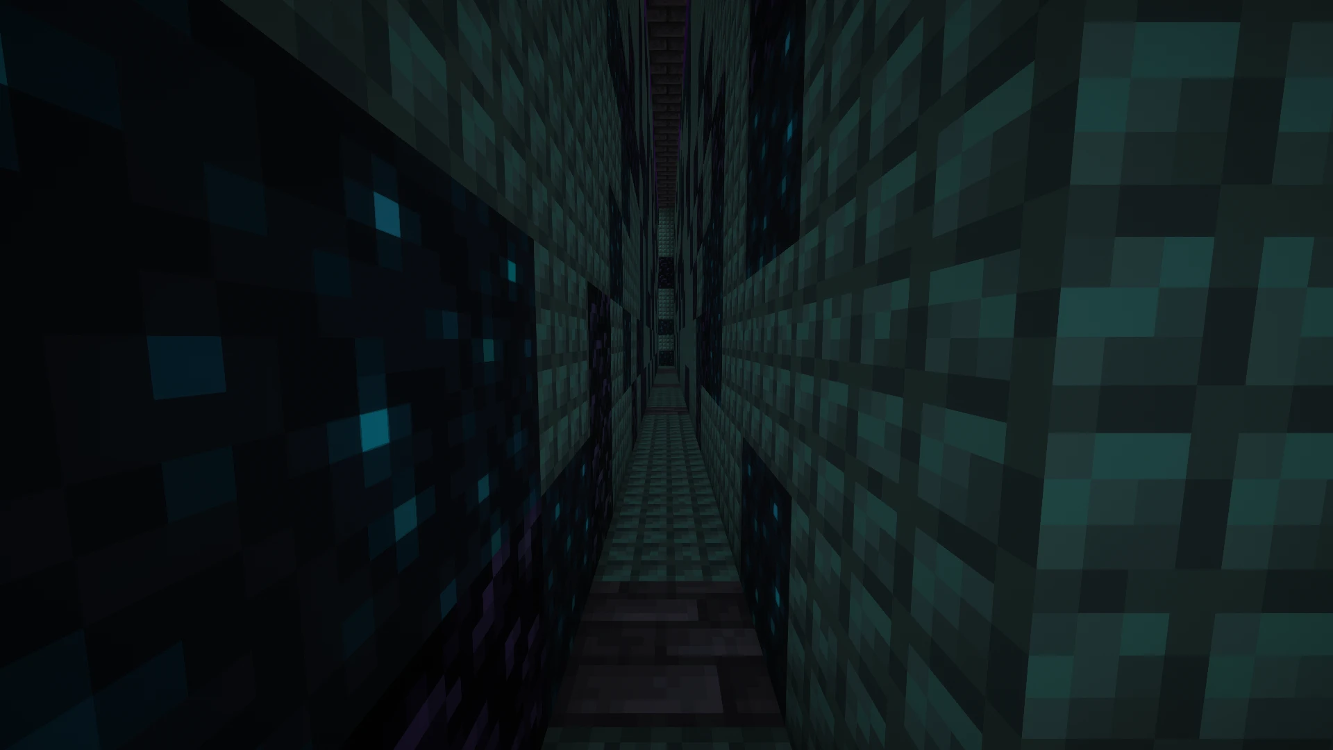Inside the Abyss maze, at corridor level, with the ceiling restored and night vision used to show the block textures