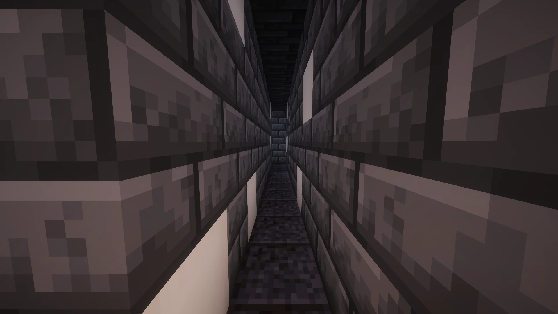 Inside the Catacombs maze, at corridor level, with the ceiling restored and night vision used to show the block textures