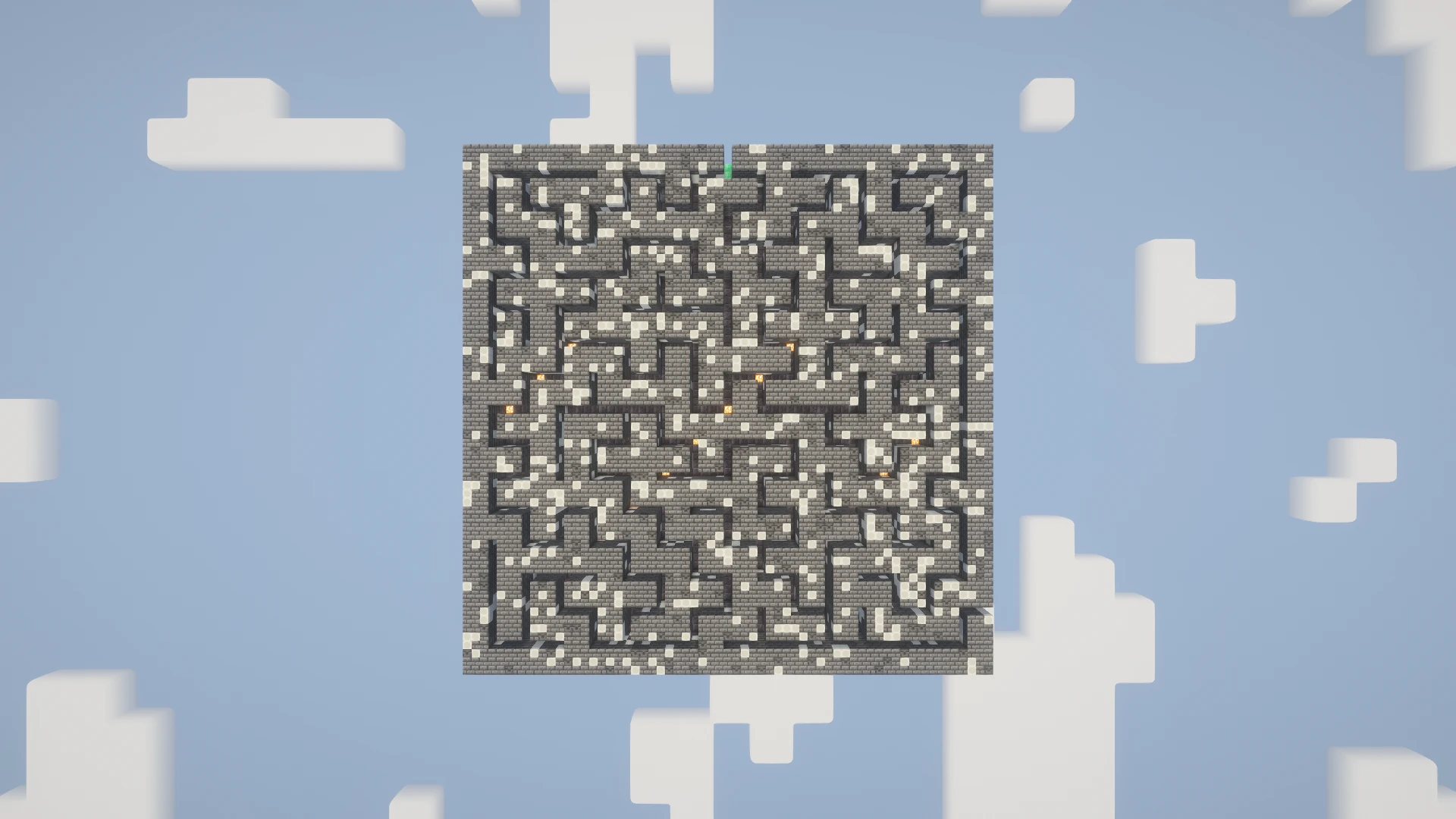 The complete Catacombs maze viewed directly from above, with its ceiling temporarily removed to reveal the paths