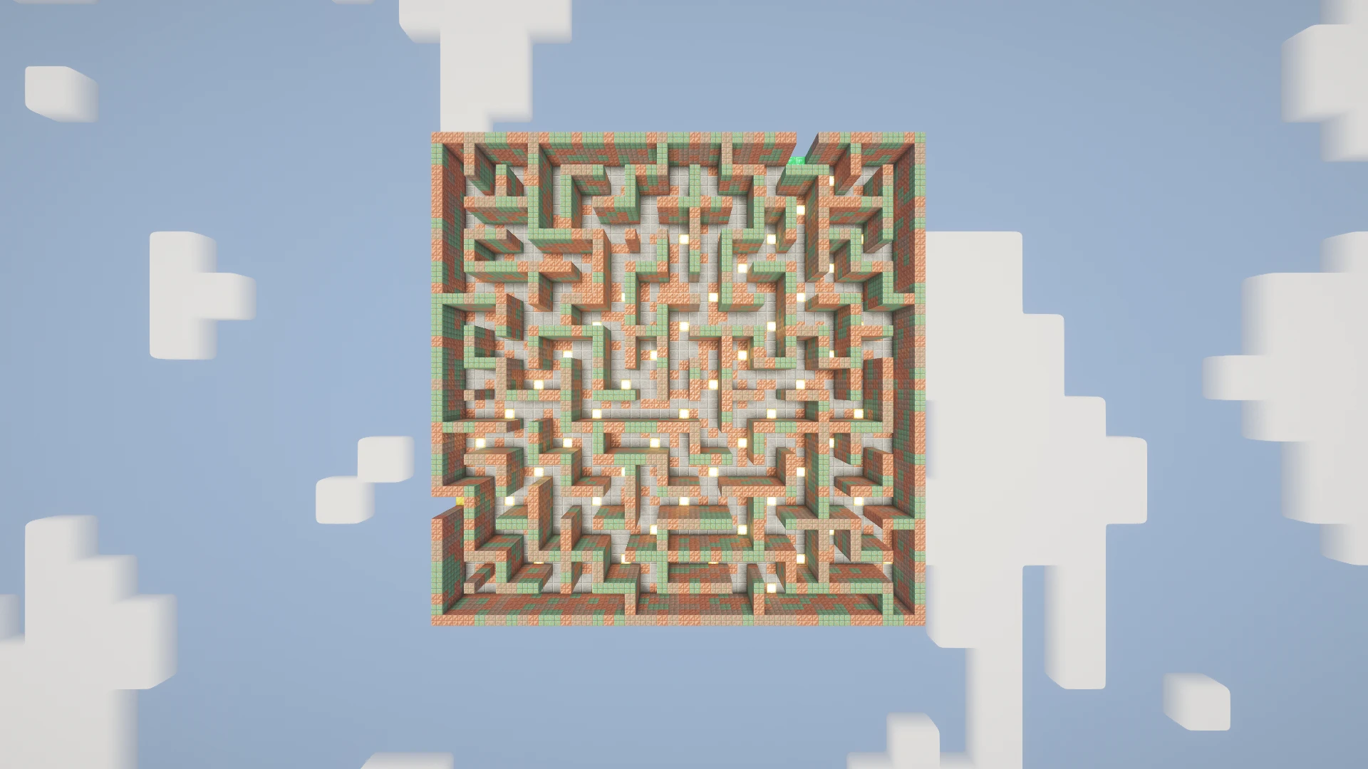The complete Copper maze viewed directly from above, with its ceiling temporarily removed to reveal the paths