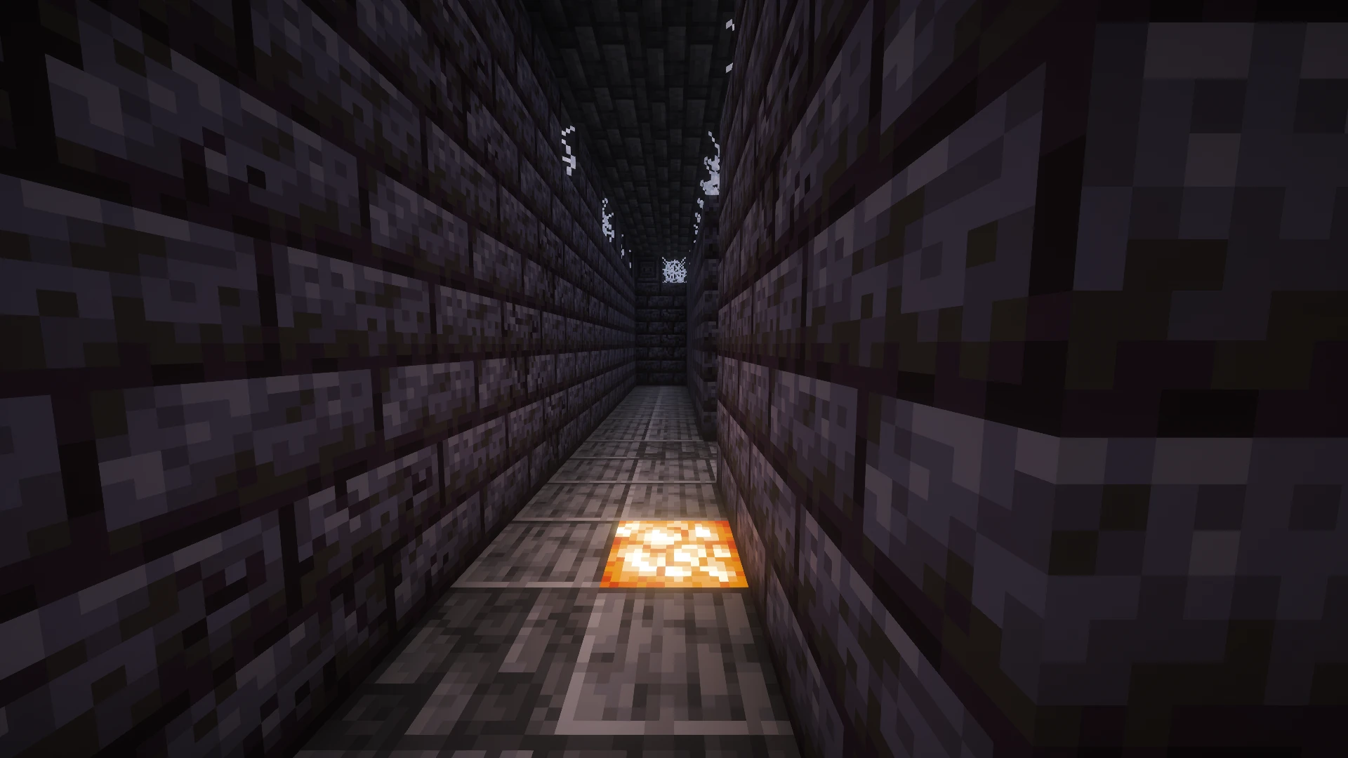 Inside the Haunted maze, at corridor level, with the ceiling restored and night vision used to show the block textures