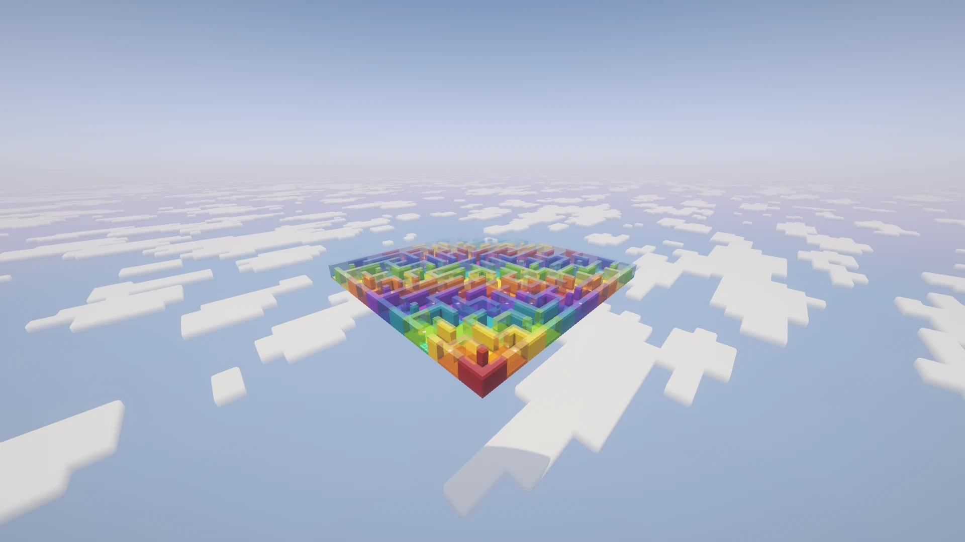 A distant side view of the Rainbow maze showing its wall height and materials