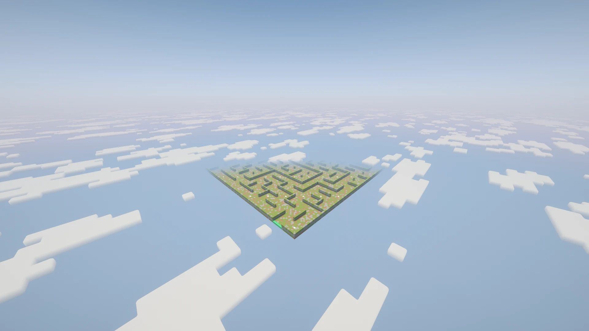 A distant side view of the Ruins maze showing its wall height and materials