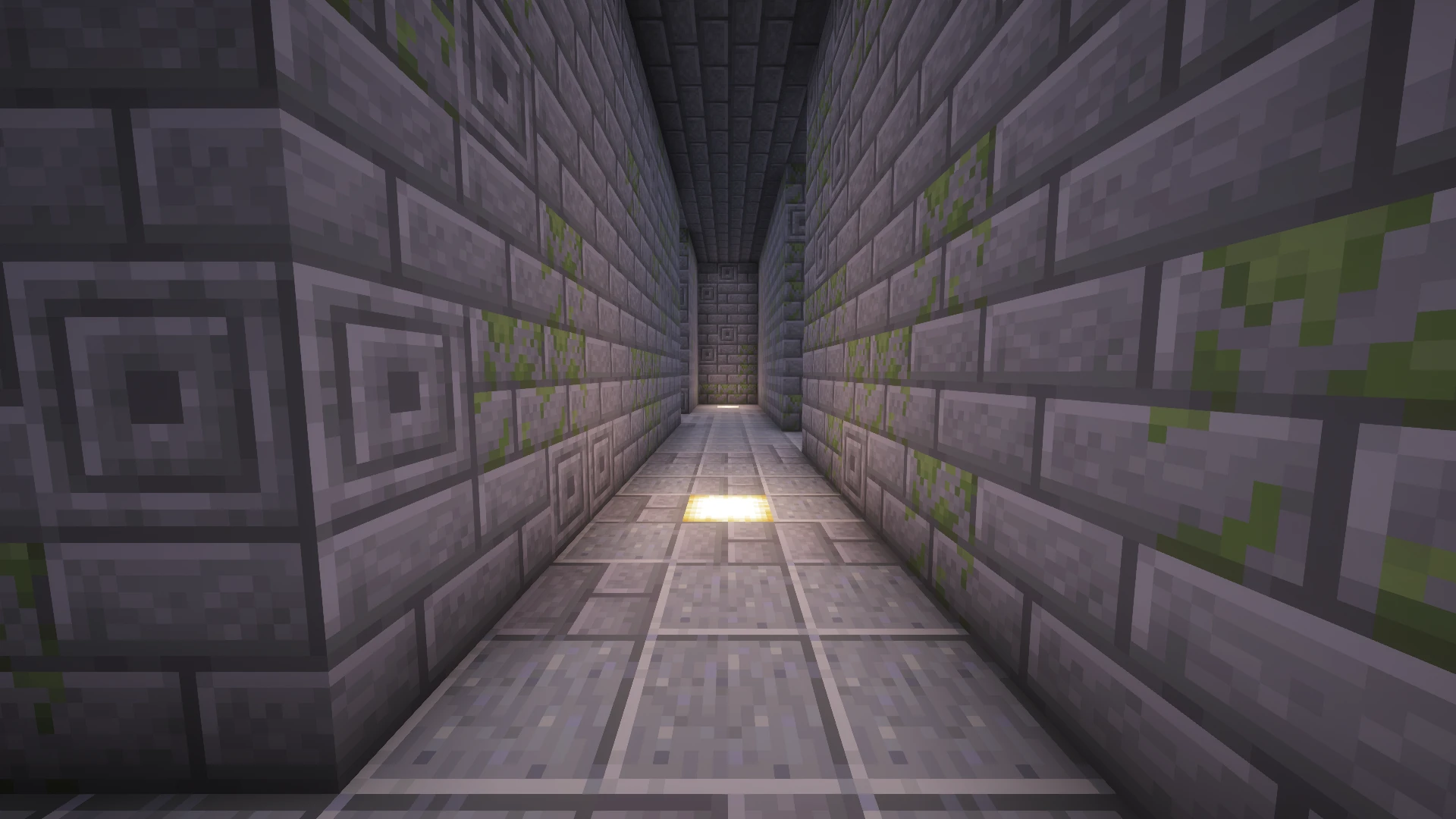 Inside the Temple maze, at corridor level, with the ceiling restored and night vision used to show the block textures
