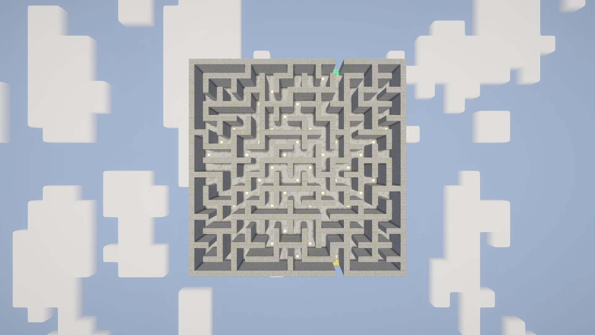 The complete Temple maze viewed directly from above, with its ceiling temporarily removed to reveal the paths