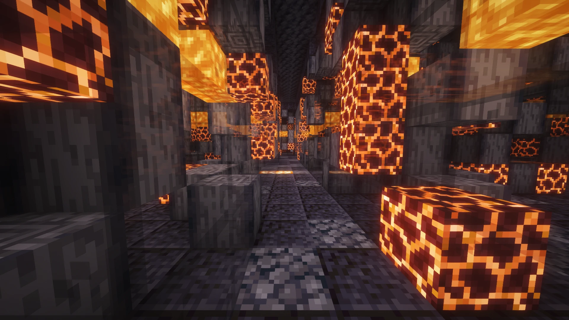 Inside the Volcanic maze, at corridor level, with the ceiling restored and night vision used to show the block textures