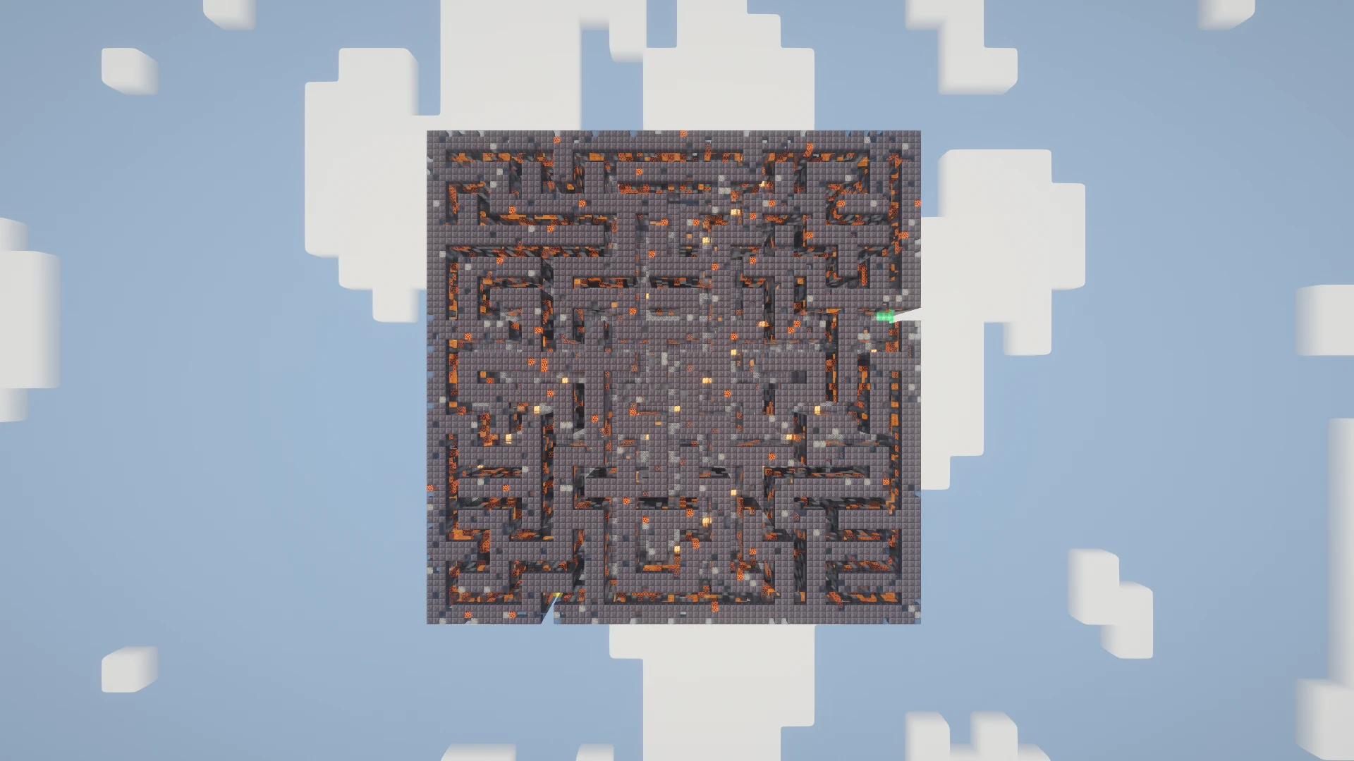 The complete Volcanic maze viewed directly from above, with its ceiling temporarily removed to reveal the paths
