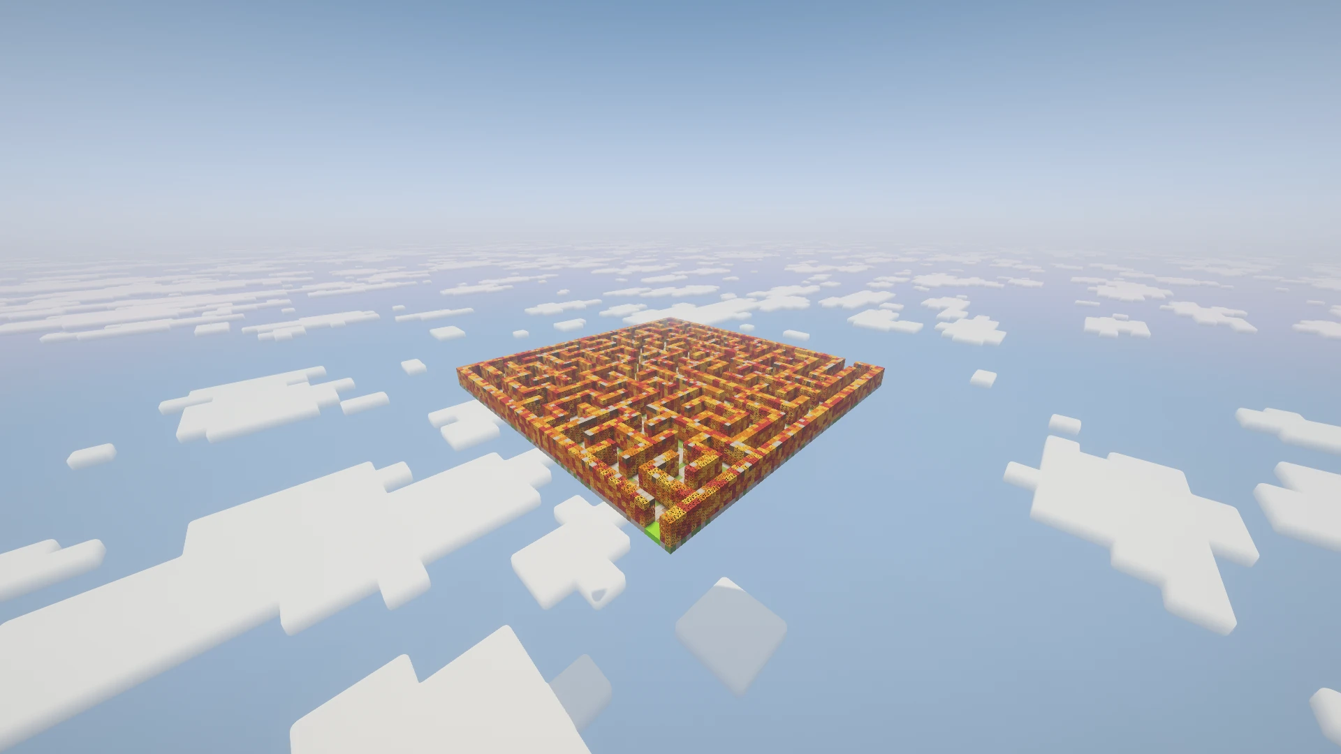 A distant side view of the Wilderness maze showing its wall height and materials